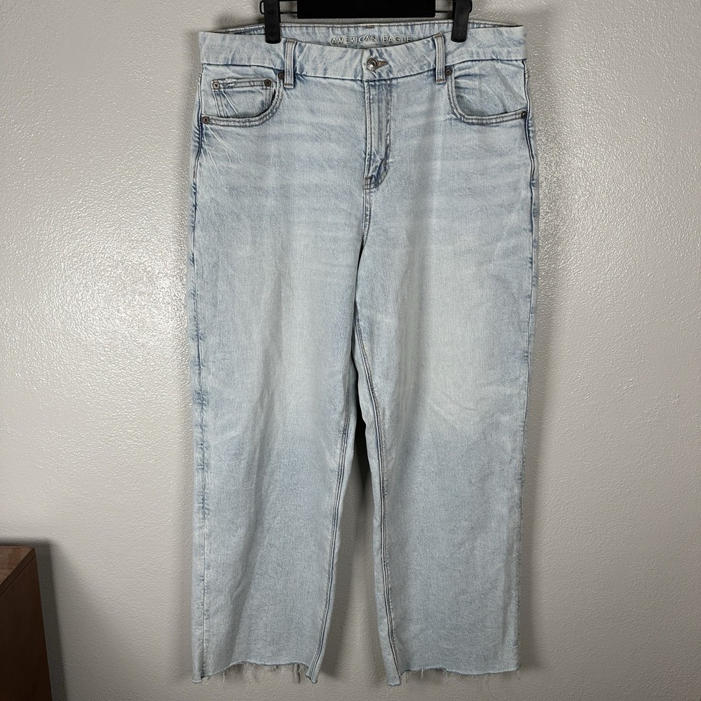 American Eagle Curvy Stovepipe Jeans Size 14 Blue Light‎ Wash Wide Leg Baggy 90s